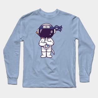 Cute Astronaut Ninja Standing Cartoon Long Sleeve T-Shirt